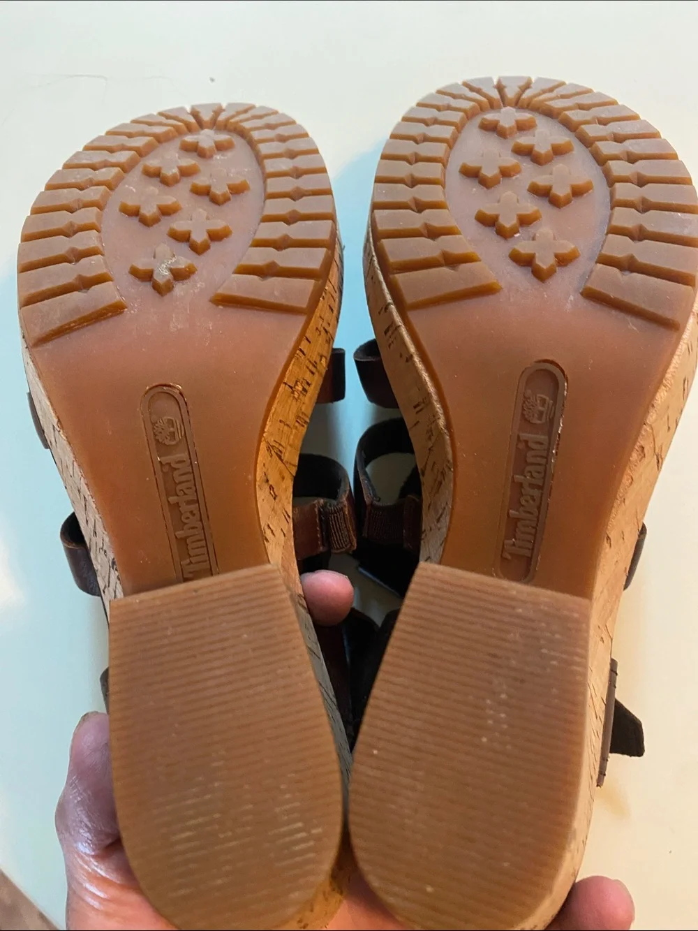 Timberland Women's Dark Brown Leather Strappy Cork Wedge Sandals 7.5 Summer
